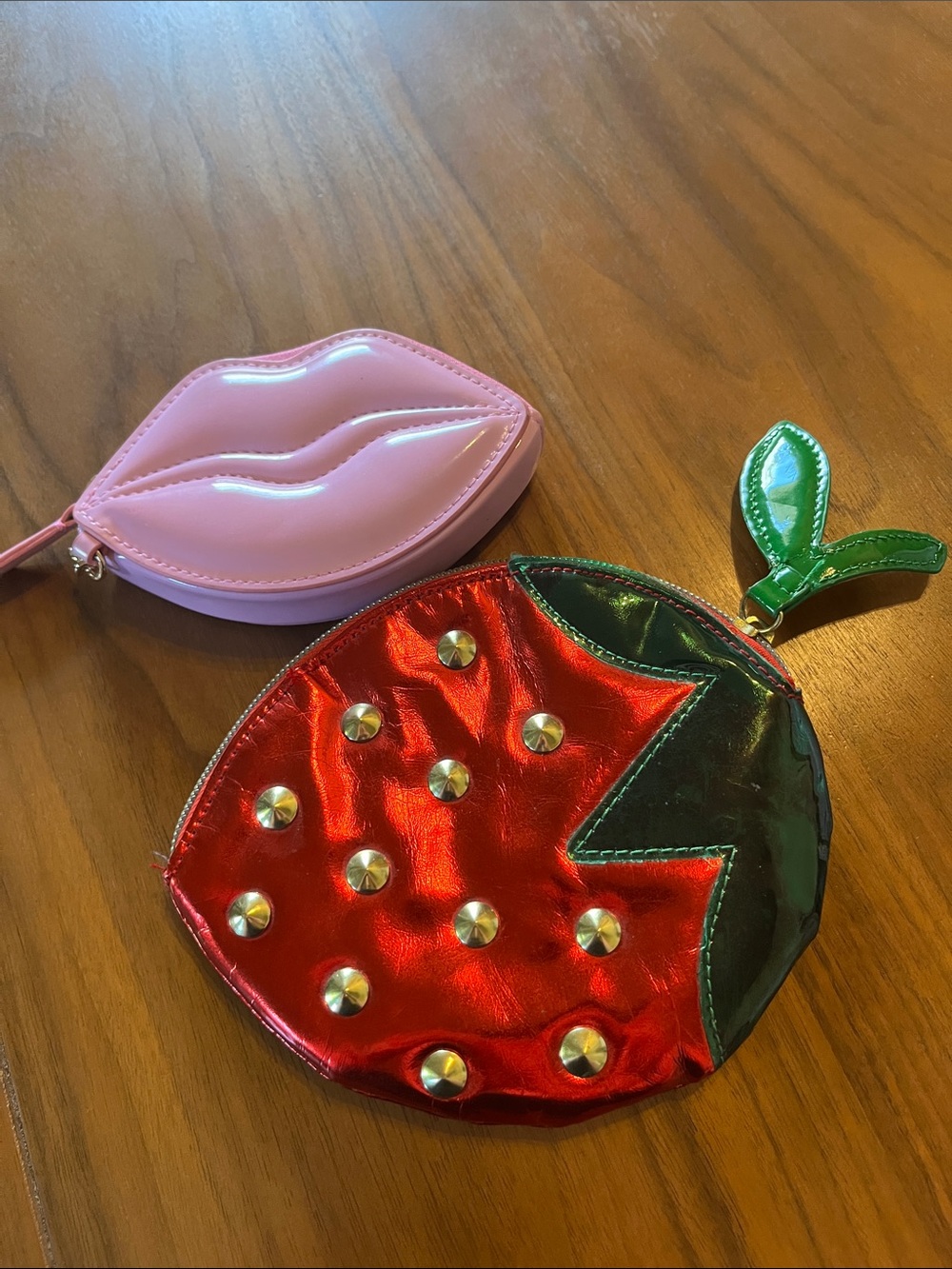 Betsey Johnson Red Strawberry and Victoria Secret Puffy Pink Lip Coin Pouch Set